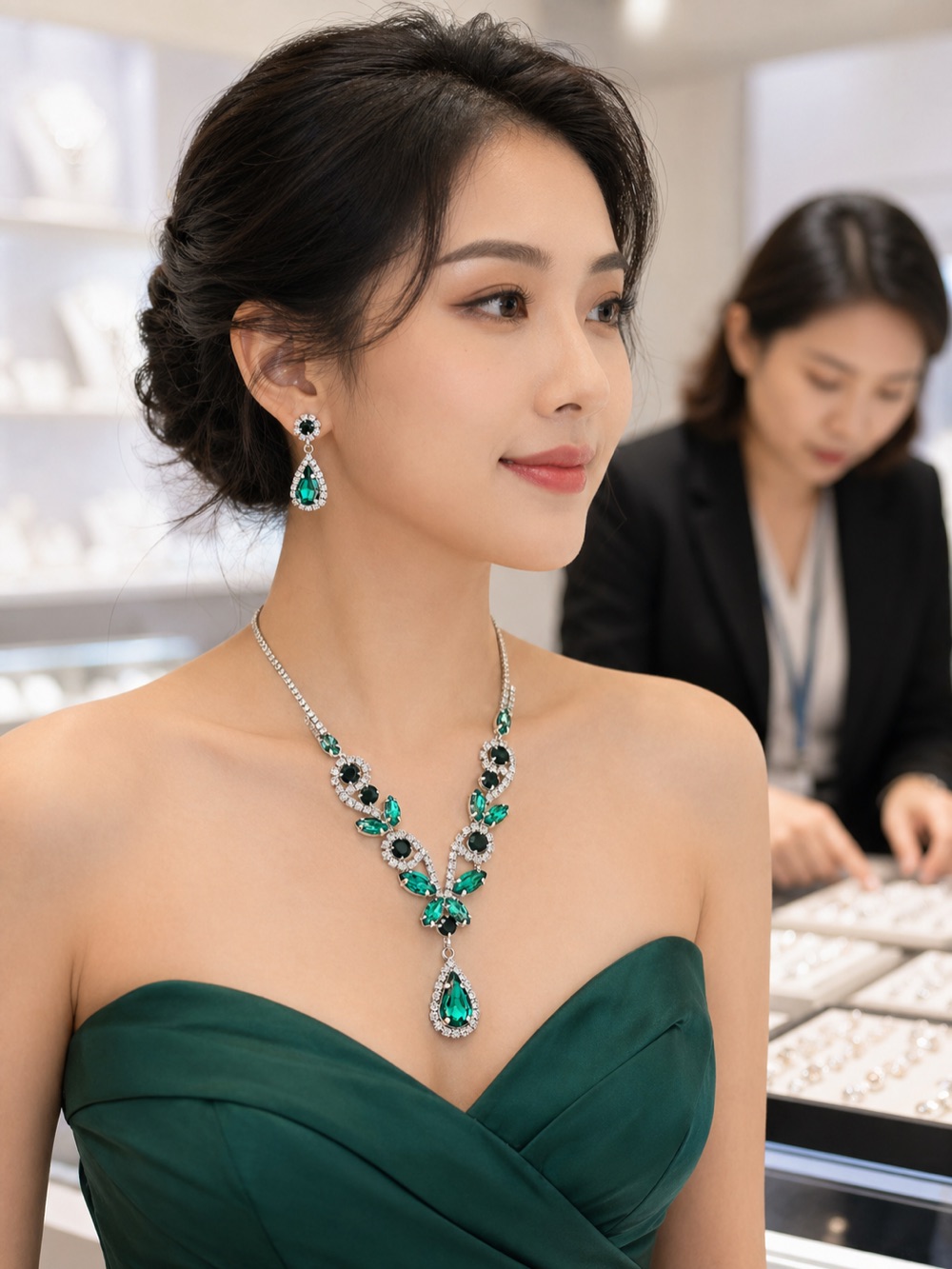 Bridal in emerald statement necklace