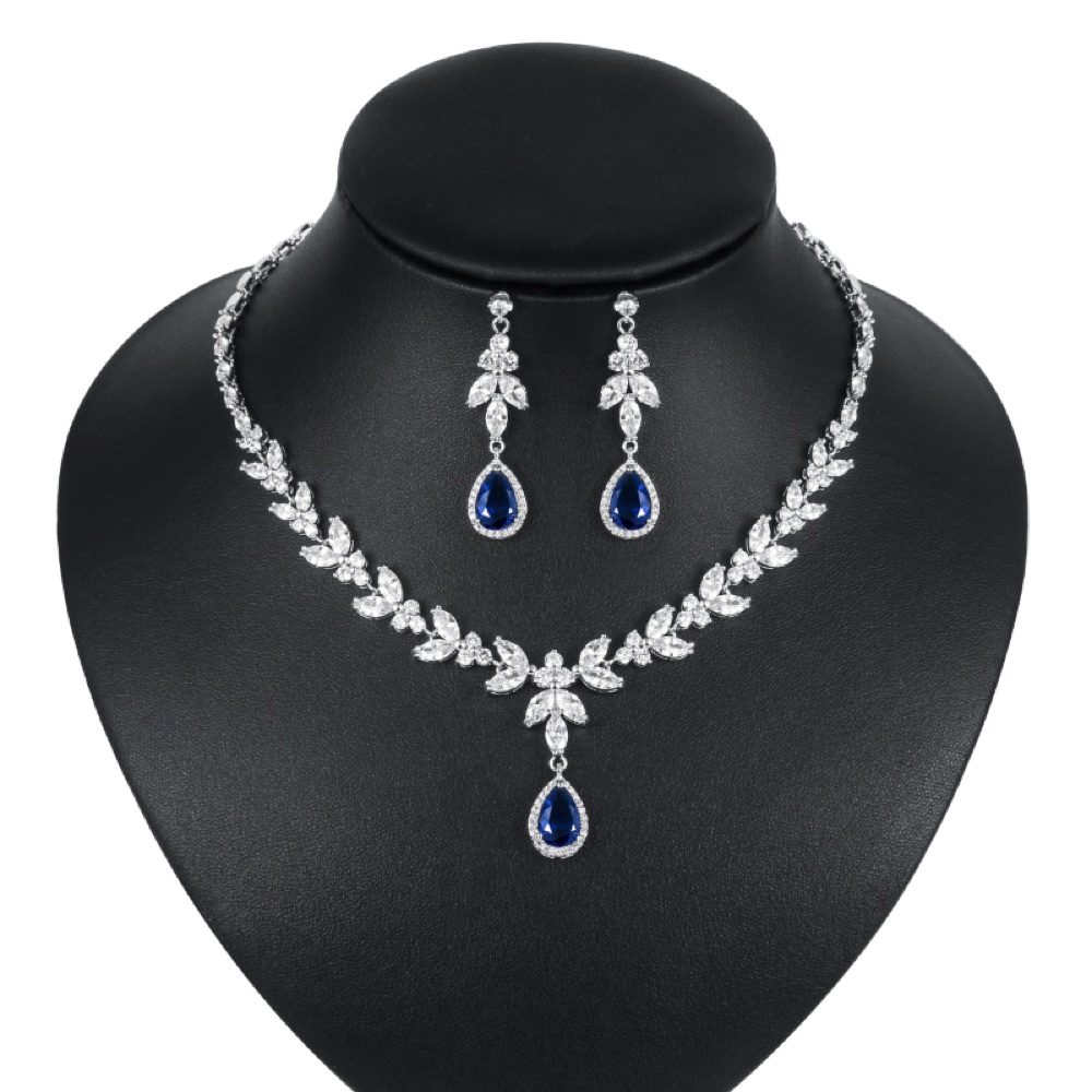 Blue Drop Prom Necklace Set