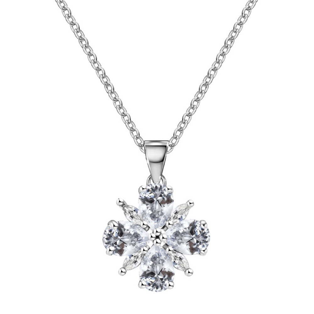 Four-Petal CZ Necklace Set