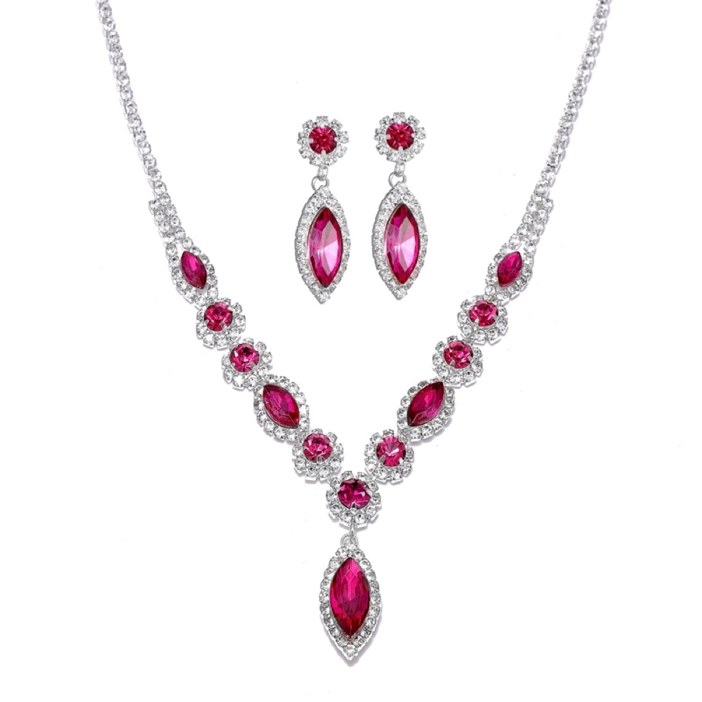 Fuchsia Teardrop Prom Necklace Set
