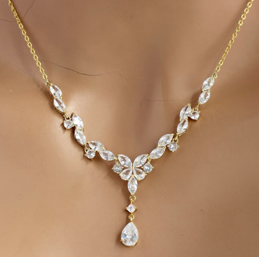 Gold Floral Teardrop Occasion Necklace