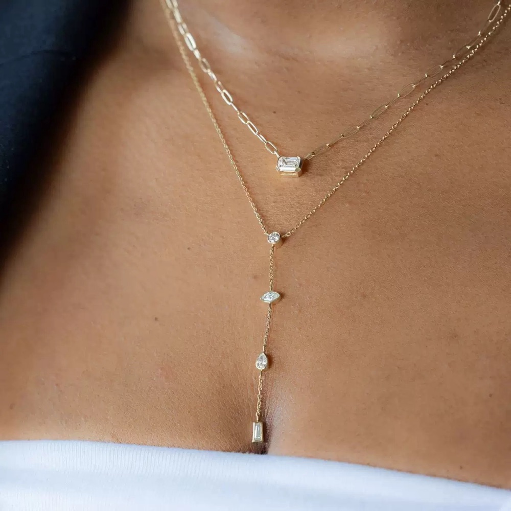 Gold Y Drop Cocktail Necklace