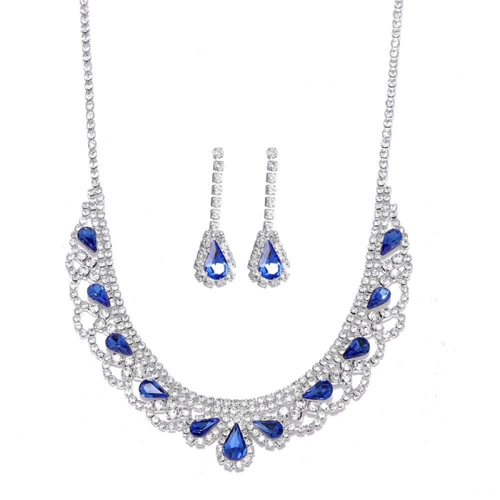 Royal Blue Teardrop Rhinestone Jewelry Set