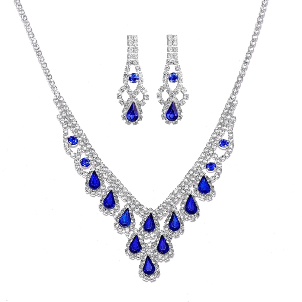 Sapphire Blue Teardrop Statement Necklace Set